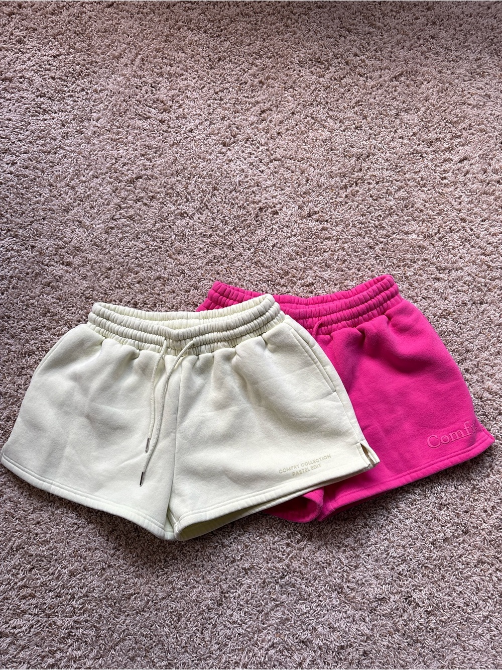 Comfrt Women’s Pastel Green/Yellow & Pink Athletic Drawstring Shorts L 2 Pairs